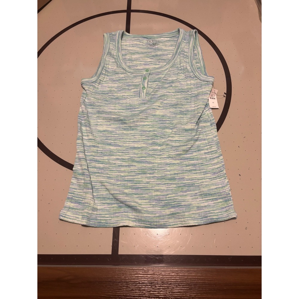 Talbots Womens Green Blue Space Dye Ribbed Henley Tank Top NWT Size M 57755670